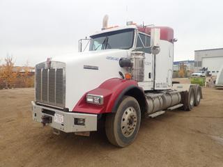 2010 Kenworth T800 T/A Sleeper Truck Tractor c/w Cummins 15X 485 15L Diesel, 18-Spd Eaton Fuller, Webasto Preheat, 3ft Sleeper, Magnum Aluminum Storage Box, Aluminum Storage Rack, Passenger Side Toolbox, 24,141kg GVWR, 5997kg Fronts, 9072kg Rears, 218in WB And 11R24.5 Tires. Showing 10,244hrs, 219,449kms. VIN 1XKDD49X2AJ945187