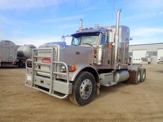 2006 Peterbilt 379 T/A Sleeper Truck Tractor c/w Cummins ISX 475 15L Diesel, 18-Spd Eaton Fuller, Webasto Preheat, 3 1/2ft Sleeper, Aluminum Storage Box, 56,860lb GVWR, 12,860lb Fronts, 22,000lb Rears, 244in WB And 11R24.5 Tires. Showing 12,970hrs, 470,337kms. VIN 1XP5D49X86D883833