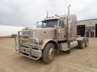 2006 Peterbilt Conventional 379 T/A Sleeper Truck Tractor c/w Cummins ISX 15L 475hp Diesel Engine, 18-Spd Eaton Fuller, Webasto Engine Heater, 56,860lb GVWR, 12,860lb Fronts, 22,000lb Rears, 4ft Sleeper, 246in WB And 11R24.5 Tires. CVIP 04/2025. Showing 12,866hrs, 438,650kms. VIN 1XP5D49XX6D883834