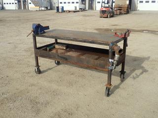 6ft X 30in X 3ft Steel Shop Table c/w Irwin 6in Vise And Ridgid BC-610 1/4in - 6in Pipe Vise