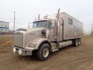 1999 Kenworth T800 T/A Chemical Van Sleeper Truck c/w Cummins N14 Plus 455B Diesel, 18-Spd Eaton Fuller, Webasto Engine Heater, Control Panel, Pump, Hose, 28,458kg GVWR, 8500kg Fronts, 9072kg Rears, 32in Sleeper, 300in WB, 385/65R22.5 Front And 11R24.5 Rear Tires. Showing 4440hrs, 661,757kms. VIN 1XKDD60X1XR957012