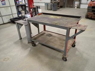 4ft X 28in X 36in Portable Steel Shop Table c/w 2ft X 2ft X 26in Steel Table