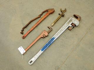 48in Aluminum Pipe Wrench, Ridgid Chain Wrench And 24in Pipe Wrench