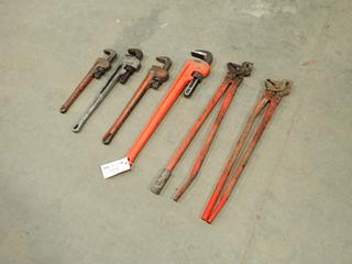 (1) 36in, (1) 24in  And (1) 18in Steel Pipe Wrenches c/w (1) 24in Aluminum Pipe Wrench And (2) Chain Pliers