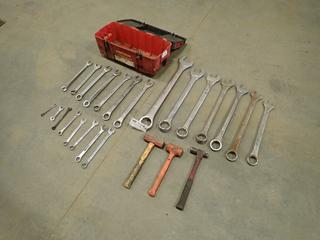 Qty Of Assorted 7/16in - 2 1/2in Wrenches c/w Mallet And Craftsman Toolbox