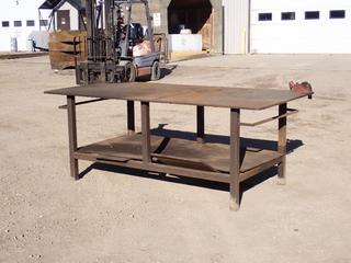 8ft X 4ft X 3ft Steel Shop Table c/w 6in Vise And Ridgid 1/8 - 4in Pipe Vise