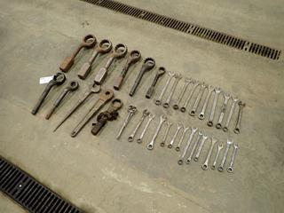 Qty Of 1 7/16, 2 5/16, 2 9/16, 1 3/16 Hammer Wrenches And Assorted Wrenches