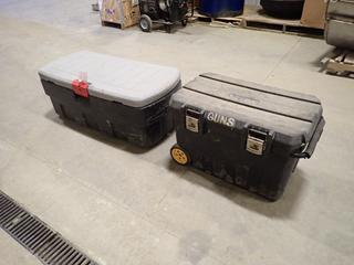 44in X 19in X 17in Rubbermaid Storage Container c/w 28in X 18in X 20in Portable Storage Container