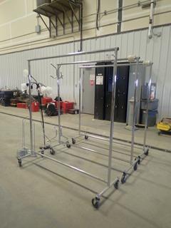 Qty Of (3) 5ft X 20in X 66in Racks c/w Portable Light Stand And Coat Rack