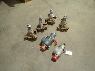 Qty Of (4) Mercer 1in Pressure Relief Valves w/ 2in FIG 1502 Union c/w (2) Mercer 2in Pressure Relief Valves