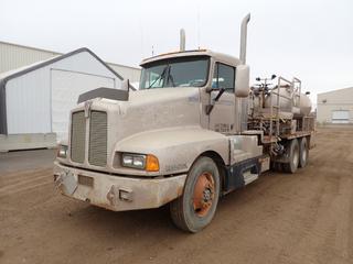 1995 Kenworth T600 T/A Hot Chemical Pump Truck c/w Detroit Series 60 12.7L Diesel, 18-Spd Eaton Fuller, 23,587kg GVWR, 240in WB And 11R24.5 Tires. Showing 4066hrs, 522,090kms. VIN 2XKADR9X0SM935140 *Note: Boiler Missing*