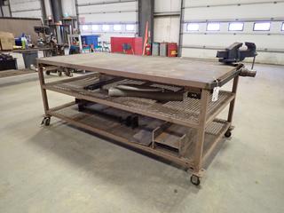 8ft X 4ft X 40in Portable Steel Shop Table c/w Irwin Record 6in Vise