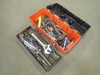 Procore 23in X 9in X 10in Toolbox c/w Wrenches, Pipe Wrenches, Pliers, Sockets, Ratchets, Measuring Tape, Files, Adjustable Wrench And Assorted Hand Tools