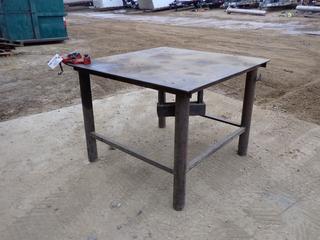 4ft X 4ft X 36in Steel Shop Table c/w Ridgid 1/8 - 5in Pipe Vise