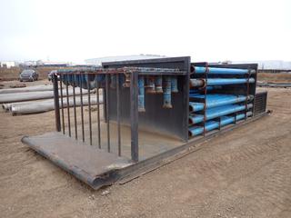 23ft X 8ft X 66in Skid c/w Qty Of High Pressure Nitrogen Pipe, Elbows, 10ft Pipe, Tee's, Joiners,  8ft X 4ft X 26in Storage Cage And Qty Of Blocks