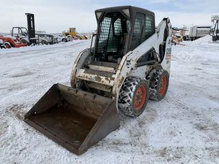 2012 Bobcat S205 Skid Steer c/w 49.2kW Kubota V2607-DI-T, 2-Speed,  Cab Heat/AC, Auxiliary Hydraulics, 55in Smooth Edge Bucket, 10-16.5 Tires, Showing 4276hrs, S/N A3LJ39362 *Needs Boost* (HIGH RIVER YARD)  	   