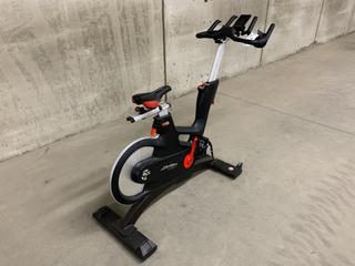 Life Fitness IC7 Spin Bike with 2-Stage Hybrid Poly-V and Tooth Belt  Drivetrain, WattRate TFT Touchscreen Console with Quick Start, Power Training, Heart Rate and FTP Power Test, S/N FCRB0015543-18H *Note: Console Missing Back, Still Functions*  (HIGH RIVER YARD)