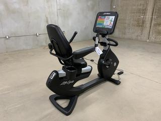 Life Fitness 95R Inspire Recumbent Bike c/w Wide Ride Pedals, Programmed & Interactive Workouts, 25 Resistance Levels, S/N APB106451 *Note: Bracket for Power Bank Broken*  (HIGH RIVER YARD)