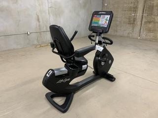 Life Fitness 95R Inspire Recumbent Bike c/w Wide Ride Pedals, Programmed & Interactive Workouts, 25 Resistance Levels, S/N APB106389 *Note: Rear Trim Cover Broken, Power Panel Misaligned, Functions Normally*  (HIGH RIVER YARD)