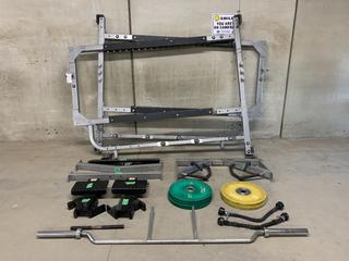 Hammer Strength HDPR8 Power Rack c/w Squat Safety Bar, (4) 10lb Weights, (2) 25lb Weights, S/N B05-2466.  (HIGH RIVER YARD)