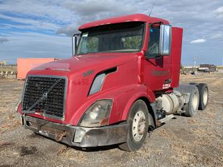 2009 Volvo T/A Day Cab Truck Tractor c/w ISX 485 HP, A/R Susp., 13,200LB Front, 46,000LB Rears, VIN 4V4NC9TJ29N268266 *Parts Only, Cannot Verify Mileage, Missing Transmission And Other Parts, Damaged Hood/Bumper.*  (HIGH RIVER YARD)