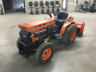 Kubota 4WD Model B7100HST Tractor c/w 16HP 3 Cylinder 4-Cycle Water Cooled Diesel, Diff Lock, Speed Set Device, Rear And Mid PTO, Hi/Low Speed, Decomp Knob, 23x8.50-12 NHS Front Tires And 11-15LT Rear Tires, Showing 360Hrs, Rear PTO w/ Rotocar 527 Rototiller  (HIGH RIVER YARD)