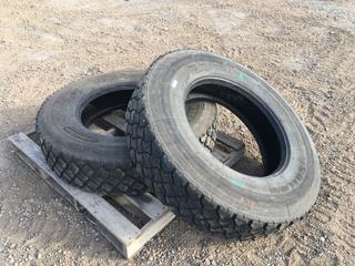 (1) Sailum 11R24.5 M+S Regroovable Tire And (1) Jinyu 11R24.5 Regroovable Tire  (HIGH RIVER YARD)