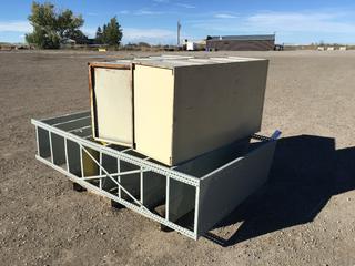 Industrial Shelves c/w (2) 4-Drawer Cabinets, 51in (H) X 28in (W) X 18in (L) And Metal Shelf, 49in (L) X 18in (W) X 87in (H)   (HIGH RIVER YARD)