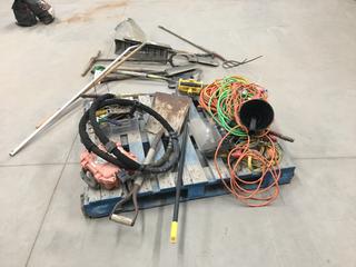 Pallet of Assorted: Extension Cords, Empty Aircraft Container, Shovels, Hydraulic Hose, Hand Tools And More  (HIGH RIVER YARD)