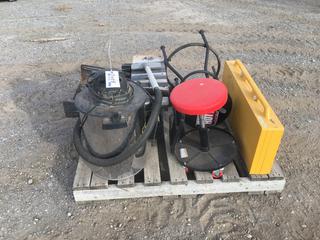 (3) Folding Tables, (2) Shop Stools And 6.0HP Shop Vac *Note: (1) Stool Missing Rubber Foot*  (HIGH RIVER YARD)