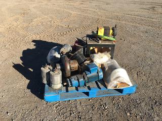 Pallet of Assorted Industrial Motors, Wire Spools, 3-Phase Motor, Trash Pump Motor, Ball Bearing Motor And More  (HIGH RIVER YARD)