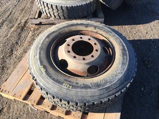 (3) Firestone T819 11R24.5 16PR Tires and (1) Aurora UR04 11R24.5 Tires on 10-Bolt Steel Rims (HIGH RIVER YARD)