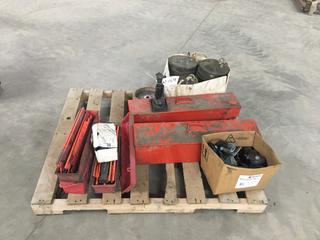 (3) Emergency Triangle Kits, Cut Off Wheels, 10in SSB Plugs, 8in Test Ball, Castors, and Tool Boxes with 5in Hydraulic Ram, Etc (HIGH RIVER YARD)