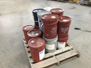 Pallet of Hydraulic Oil, Gear Oil, Circulating Oil, Vac Pump Oil, Etc *Note: Unknown if Seals are Broken* (HIGH RIVER YARD)