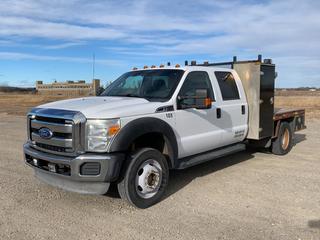 2011 Ford F550 XL 4x4 Crew Cab Deck Truck c/w 6.8L V10, A/T, 7ft Deck w/Tool Boxes, 225/70R19.5 Tires, Dually, Showing 144,029Kms, VIN 1FD0W5HY4BEC08289 (HIGH RIVER YARD)