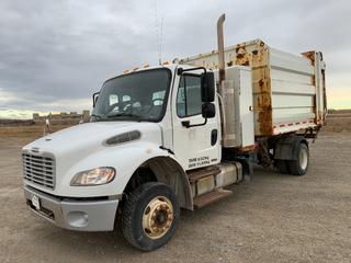 2011 Freightliner M2 Business Class S/A Refuse Truck c/w Cummins, A/T, Dual Steering, Haul-All HA21R Side Load Rear Dump Box, 27,000 GAWR, 8,000 Front And 18,700 Rear Axle, 535WB, 275/70R19.5 Tires, Showing 504,925Kms, VIN 1FVACXDT2CDBH8128 *Note: Requires Repair.* (HIGH RIVER YARD)