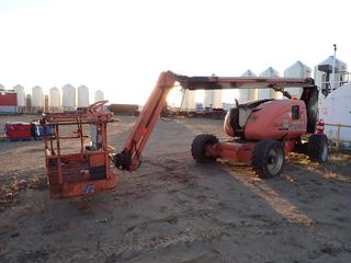 2007 JLG 600AJ 500lb Cap. Articulated Boom Lift c/w Caterpillar Diesel Engine, 2-Stage Boom, 60ft Max Platform Height, 40ft Max Platform Reach And 355/55D625 Tires. Showing 6315hrs. SN 0300094373 *Note: Engine Requires Repair, Running Condition Unknown* **THIS ITEM IS LOCATED @ 5107 67 ST, LLOYDMINSTER, AB FOR MORE INFO CONTACT JASON @780-870-0193**