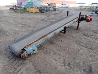 15 1/2ft Conveyor c/w Belt Motor Gearbox, 2ft Belt Width, Radicon Gearbox, WEG 230V Motor And Adjustable Legs **THIS ITEM IS LOCATED @ 5107 67 ST, LLOYDMINSTER, AB FOR MORE INFO CONTACT JASON  @780-870-0193**