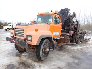 1996 Mack RD688SX T/A Picker Truck c/w Mack E7-350 Diesel, Allison 6-Spd, 12ft X 8ft Deck, Hiab 330-5 7-Stage Picker, 245in WB And 11R24.5 Tires. Showing 13,335hrs 43,238kms. VIN 1M2P268C2TM028000