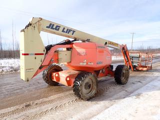 2011 JLG 600AJ Articulating Boom Lift c/w CAT C3.4 Diesel, 2-Stage Boom, 500lb Cap., 60ft Max Platform Height, 39ft Max Horizontal Reach And 355/55D625 Tires. Showing 3821hrs. SN 0300147606