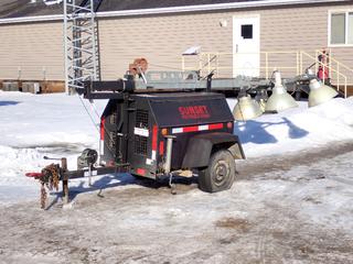 2008 Ingersoll Rand S/A Light Tower c/w Kubota 1.0L Diesel Engine, 120/240V, (4) Lights, Pintle Hitch And ST175/80R13 Tires. Showing 1500hrs. SN 39476SUKRC13 *Note: No Electric Plugin For Lights, Unable To Verify VIN, Bill Of Sale Only*