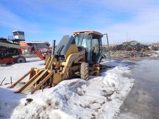 2001 John Deere 410G Loader Backhoe c/w John Deere Diesel, 4-Spd Power Shift, 20in Bucket And WBM Front Cable Hoop. *Note: Parts Only, Buyer Responsible For Removal*