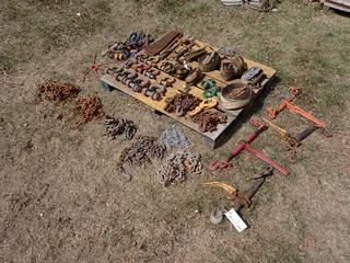Qty Of Chains, 1in And 2in Straps, Assorted Shackles And Ratchet Boomers **Located In Edmonton**