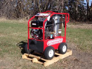Unused 2025 Magnum 4000 Series Gold 4000PSI Hot Water Pressure Washer c/w 15hp Gas Motor, 12V, Diesel Fired Burner And Electronic Ignition. SN 250646 *Note: No Hose* **Located In Edmonton**