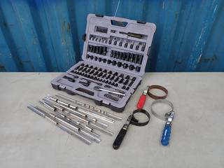 Incomplete Stanley Socket Set c/w Socket Holders And (3) Oil Filter Wrenches **Located In Edmonton**