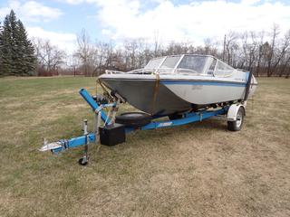 1978 EZ Loader 18ft S/A Boat Trailer w/ Universal Rewind Battery Powered Winch, 2in Ball Hitch, Spare Tire And P205/75R14 Tires. VIN 814108 c/w Starcraft Montego 16ft Boat w/ Mercruiser MCM228 228hp V8 Engine. HIN STRD80850678-F8 *Note: No Battery*  **Located In Edmonton**