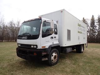 2000 GMC T7500 4X2 COE c/w Caterpillar 3126 230hp 7.2L Diesel, 5-Spd Manual, 32,000lb GVWR, 11,000lb Fronts, 21,000lb Rears, 22ft Body, Hydraulic Tailgate, 220in WB And 11R22.5 Tires. Showing 10,506hrs, 354,495kms. VIN 1GDL7C1C9YJ508374 **Located In Edmonton**