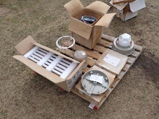 (2) Killark VM4 LED Lighting Fixtures c/w (2) Ceiling Mount Splice Boxes, LED Tube Lights And Glass Globe w/ Cage **Located In Edmonton**