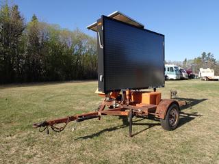 Ver-Mac PCMS-320 S/A 12ft Portable Solar Power/Charged Changeable Message Sign c/w 12V Battery Bank, (2) Kyocera Solar Panels, Pintle Hitch, 8ft X 5ft Sign Board And ST205/75R15 Tires. *Note: No VIN, Bill Of Sale Only* **Located In Edmonton**