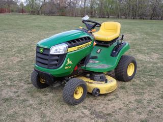 John Deere D100 Lawn Tractor c/w John Deere 17.5hp Gas, 5-Spd And 42in Cutting Deck. Showing 164hrs. PIN 1GXD100ACBB052055 **Located In Edmonton**